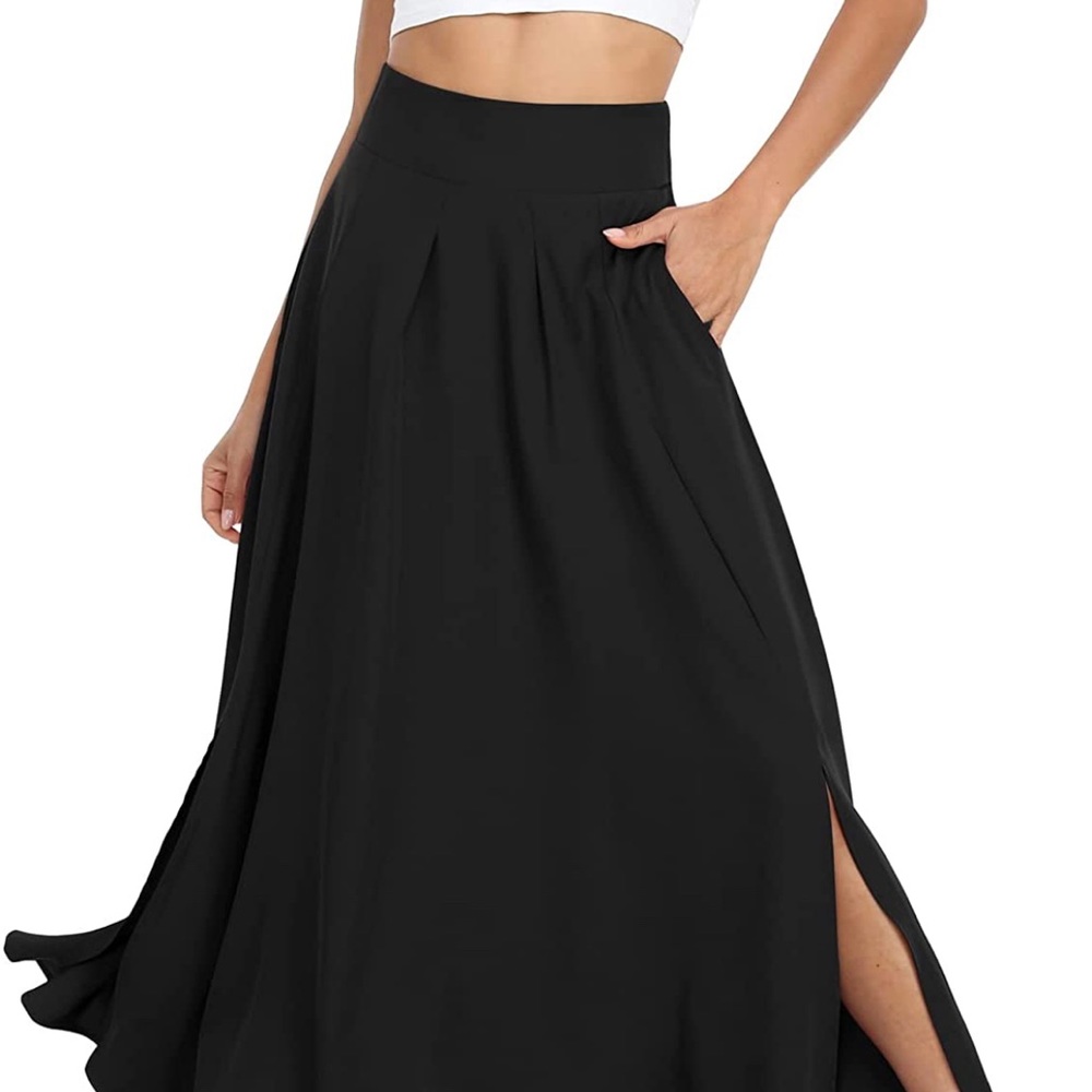 Ankle Length High Waist Flowy Long Maxi Skirt with Pockets